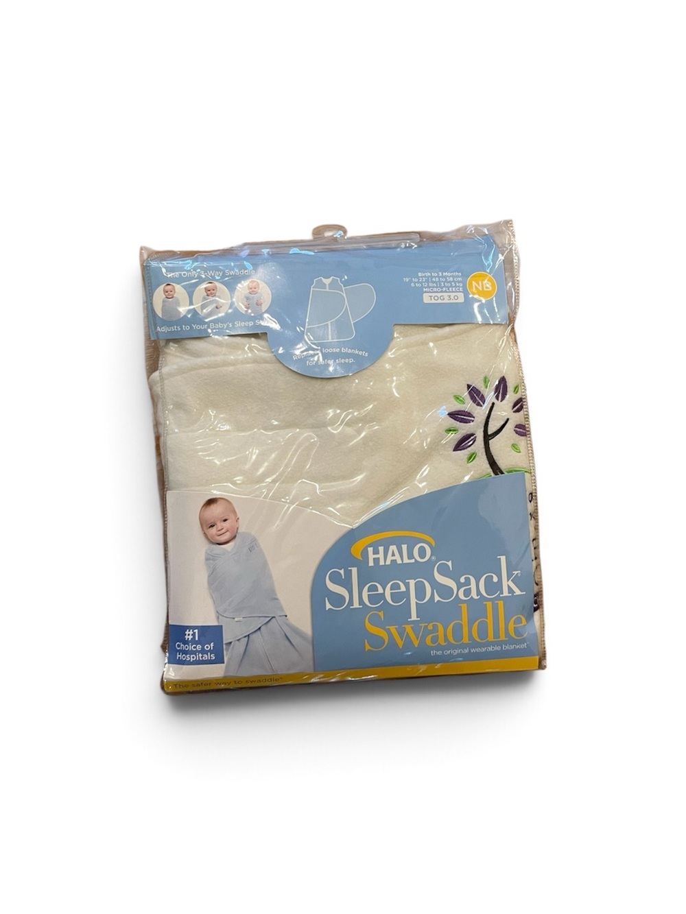 Halo SleepSack Swaddle Wearable Blanket - Cream with Purple & Green Tree Accent